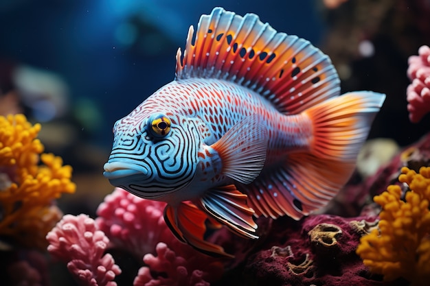 Cute fish near coral reef