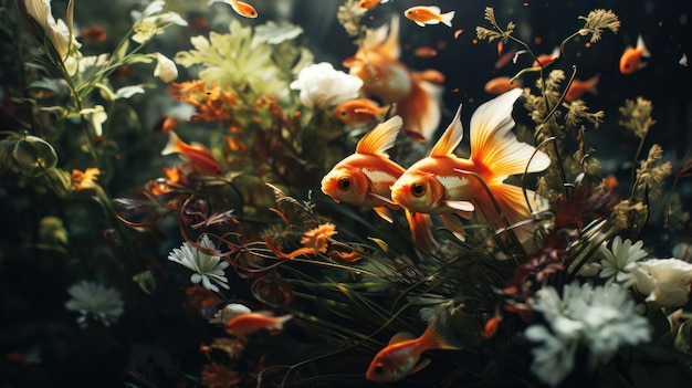 Free Photo cute fish with vegetation