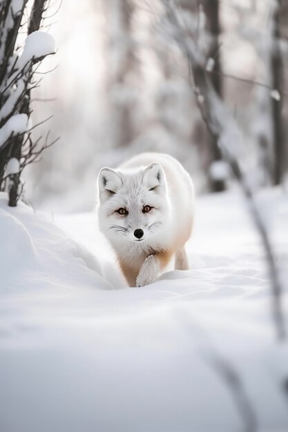 Cute fox with snow outdoors