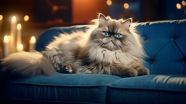 Cute furry cat relaxing indoors