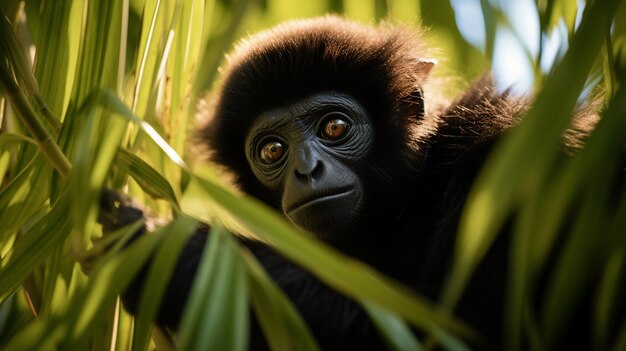 Cute gibbon in nature