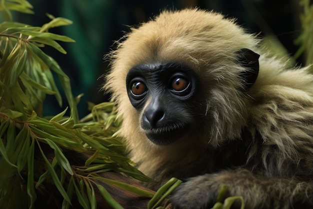 Cute gibbon in nature