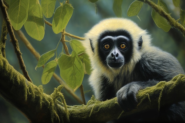 Cute gibbon in nature