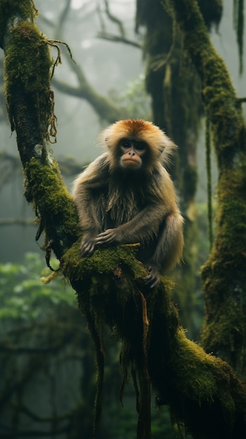 Cute gibbon in nature