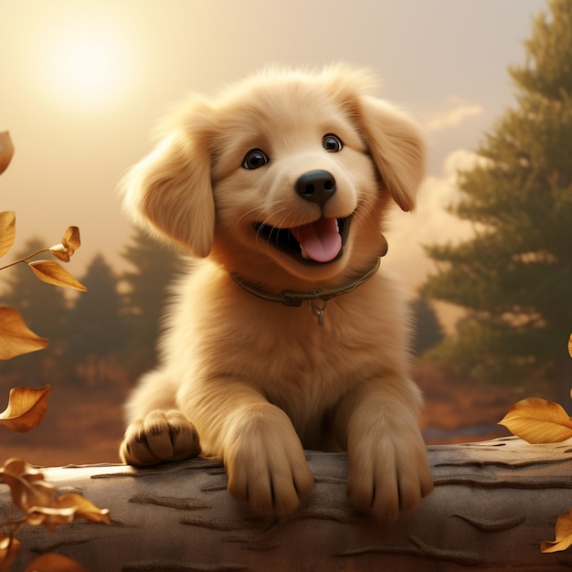 Free photo cute golden retriever in nature