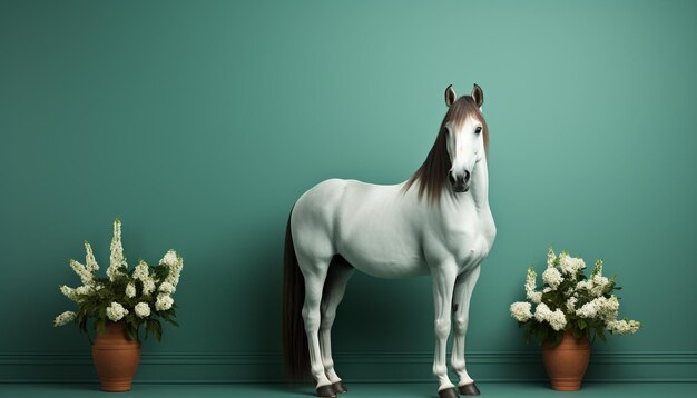 Free photo a cute horse stands in a meadow surrounded by flowers generated by artificial intelligence