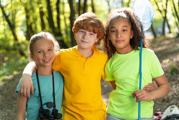 Cute kids exploring nature