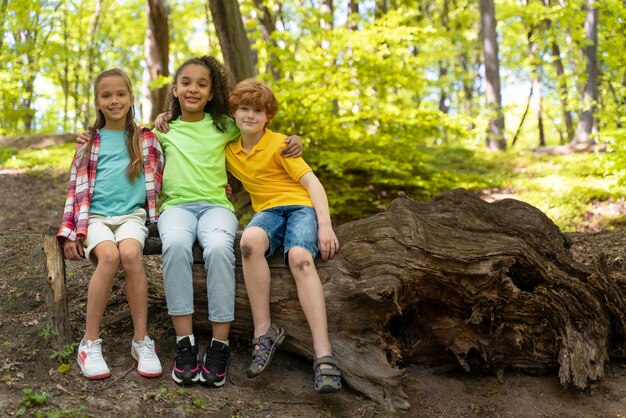 Cute kids exploring nature