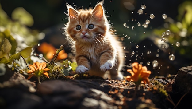 Free Photo cute kitten playing in the grass enjoying nature beauty generated by artificial intelligence