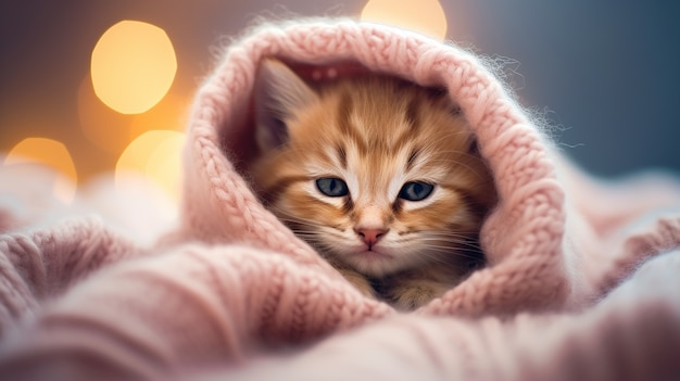 Free photo cute kitten relaxing indoors