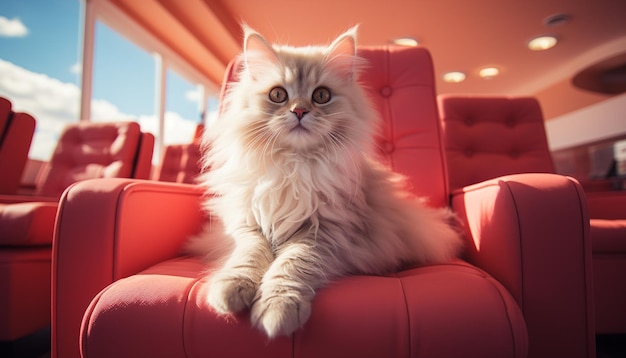 Free Photo a cute kitten sitting on a comfortable chair looking at you generated by artificial intelligence