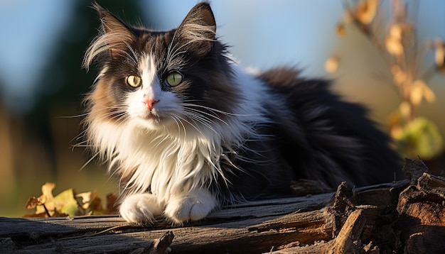 Free photo cute kitten sitting in grass staring at camera playful outdoors generated by artificial intelligence