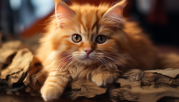 Free Photo cute kitten sitting outdoors fluffy fur playful and alert generated by artificial intelligence