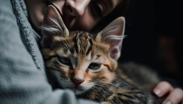 Cute kitten sleeping fluffy fur in focus generated by AI