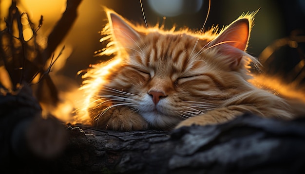 Free Photo cute kitten sleeping on grass staring at camera in sunlight generated by artificial intelligence