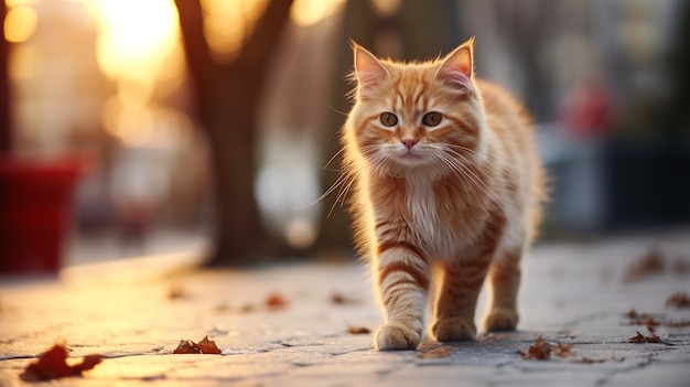 Cute kitten walking outdoors