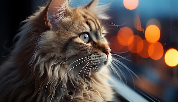 Free Photo cute kitten with fluffy fur looking at camera outdoors generated by artificial intelligence