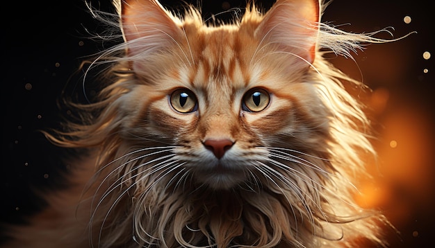 Free photo cute kitten with fluffy fur looking at camera outdoors generated by artificial intelligence