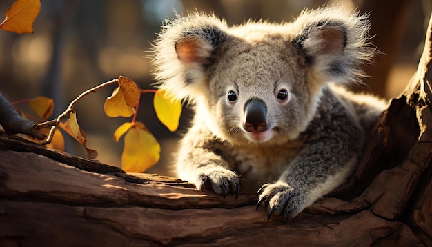 Cute koala sitting on branch looking at camera generated by artificial intelligence