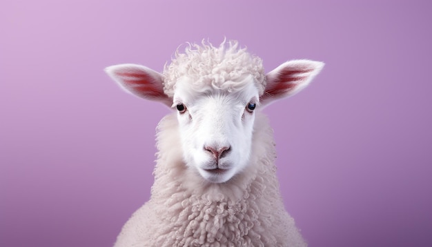 Free photo cute lamb looking at camera surrounded by fluffy purple meadow generated by artificial intelligence