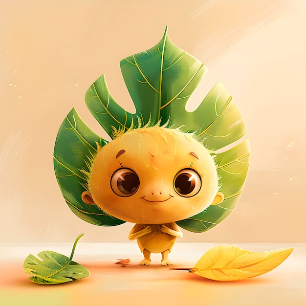 Free photo cute leaf cartoon illustration