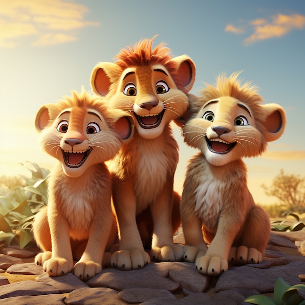 Free Photo cute lion family