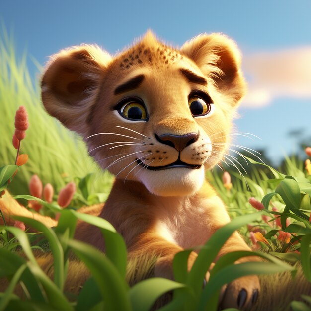 Cute lion in nature outdoors