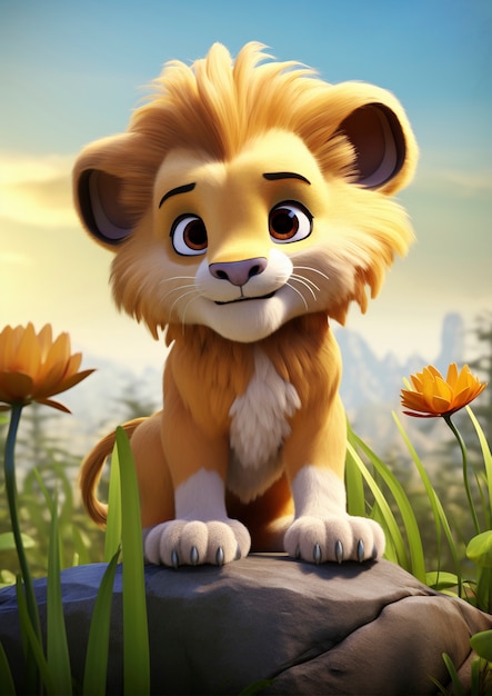 Free Photo cute lion in nature