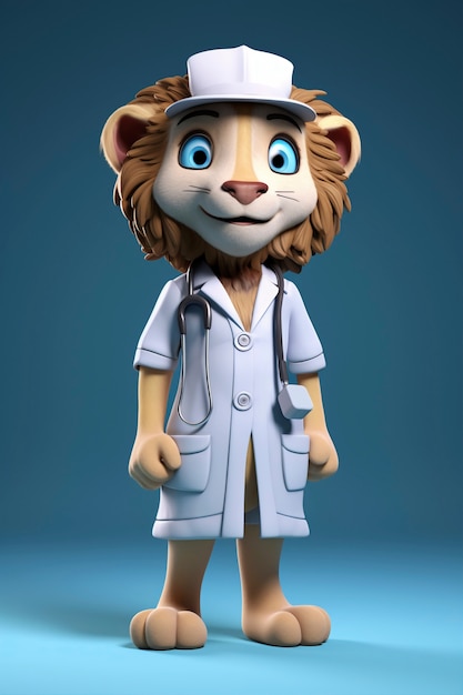 Free photo cute lion wearing doctor outfit