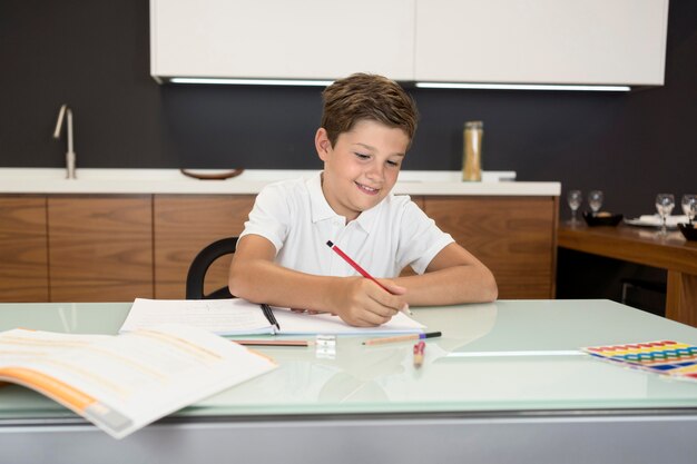 Cute little boy doing his homework