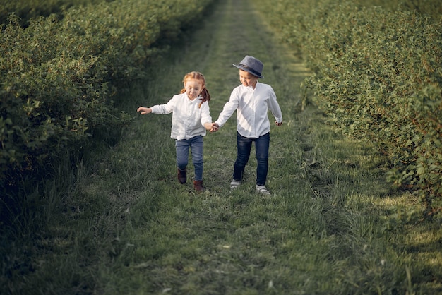 Free photo cute little children in a spring field