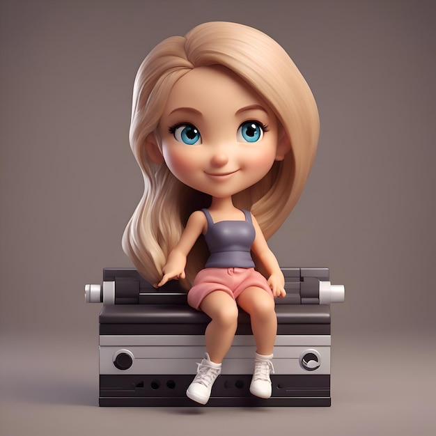 Free Photo cute little girl sitting on a suitcase 3d rendering