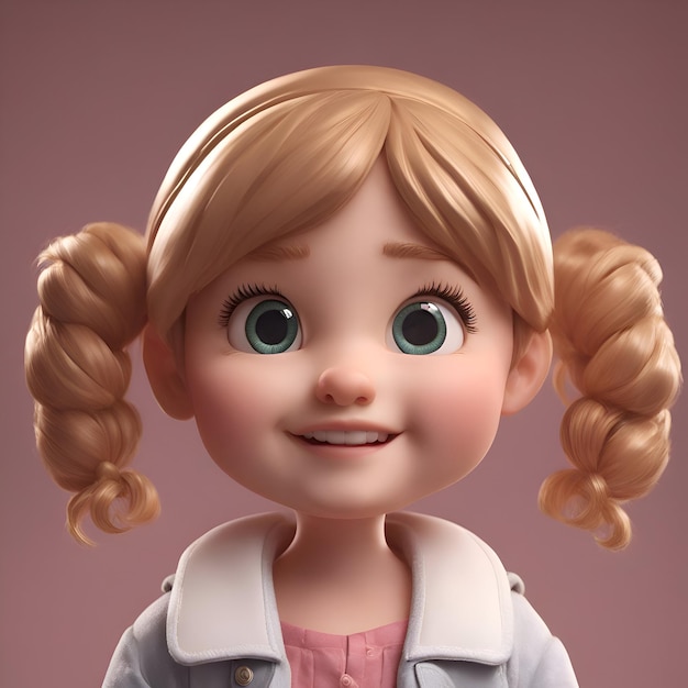 Free photo cute little girl with blond hair and blue eyes 3d rendering