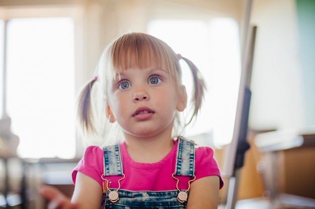 Cute little girl with wide eyes staring