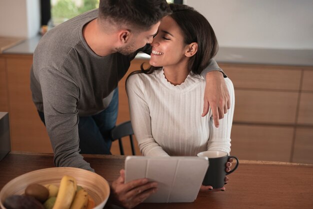 Cute lovers smiling at each other