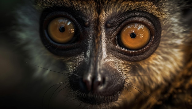 Free Photo cute macaque staring with selective focus on eye generated by ai