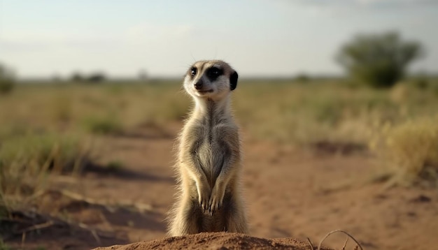 Free photo cute meerkat sitting in natural savannah habitat generated by ai