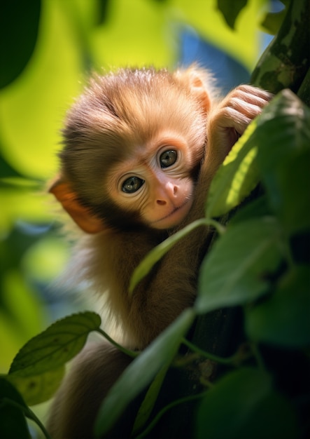 Cute monkey spending time in nature