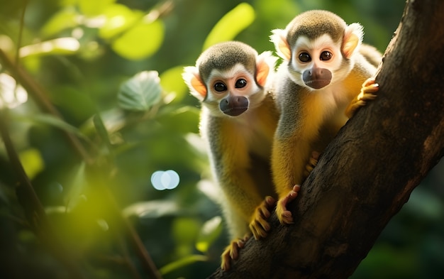 Cute monkeys on branch