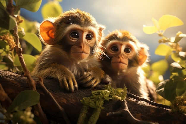 Cute monkeys in nature together