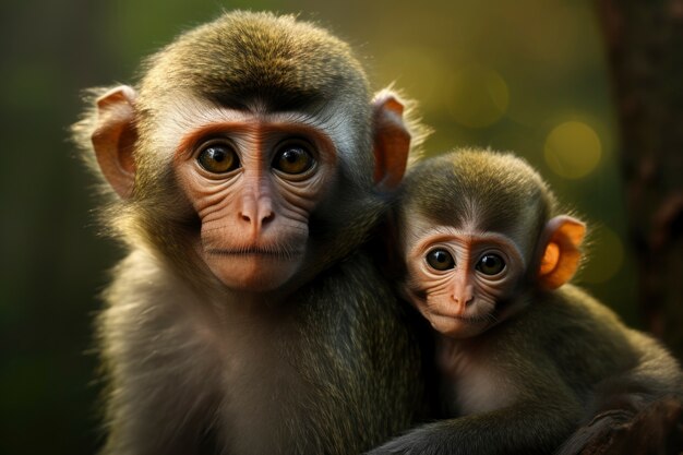 Cute monkeys in nature together