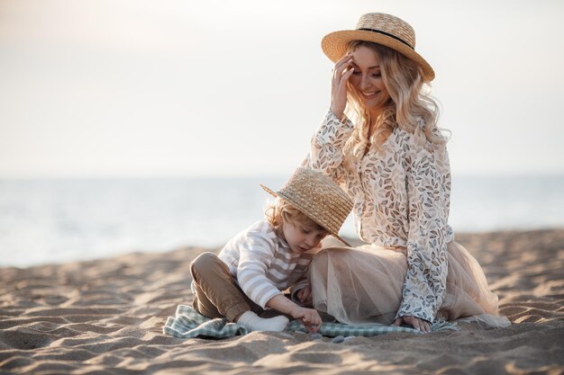 cute mother and baby child outdoor