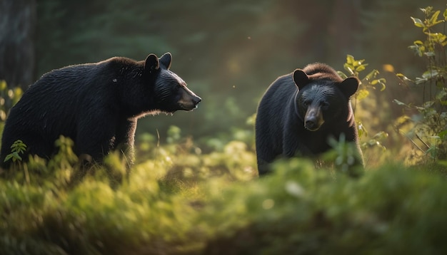 Free photo cute panda bear looking playful in forest generated by ai