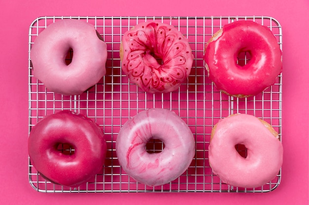 Cute pink donuts top view