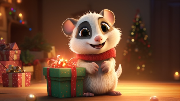 Free Photo cute possum celebrating christmas