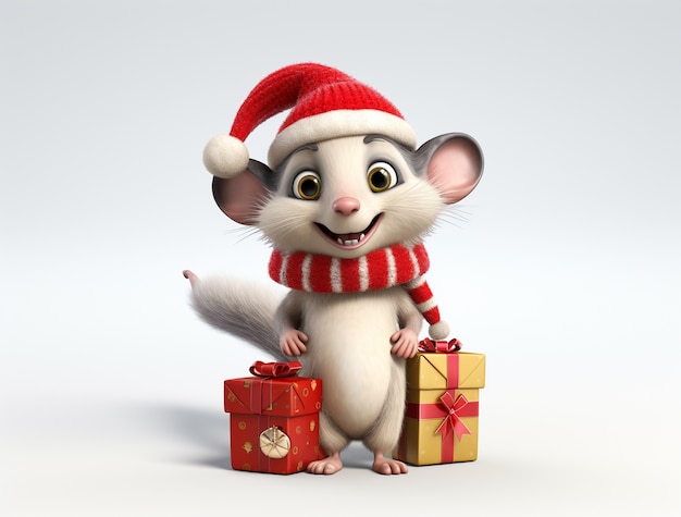 Free Photo cute possum celebrating christmas