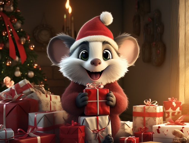 Free Photo cute possum celebrating christmas