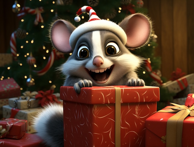 Free Photo cute possum celebrating christmas