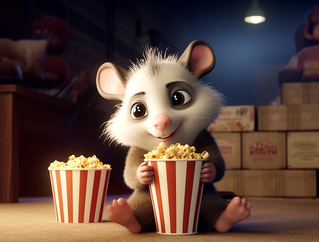 Free Photo cute possum eating popcorn