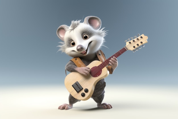 Free photo cute possum playing the  guitar